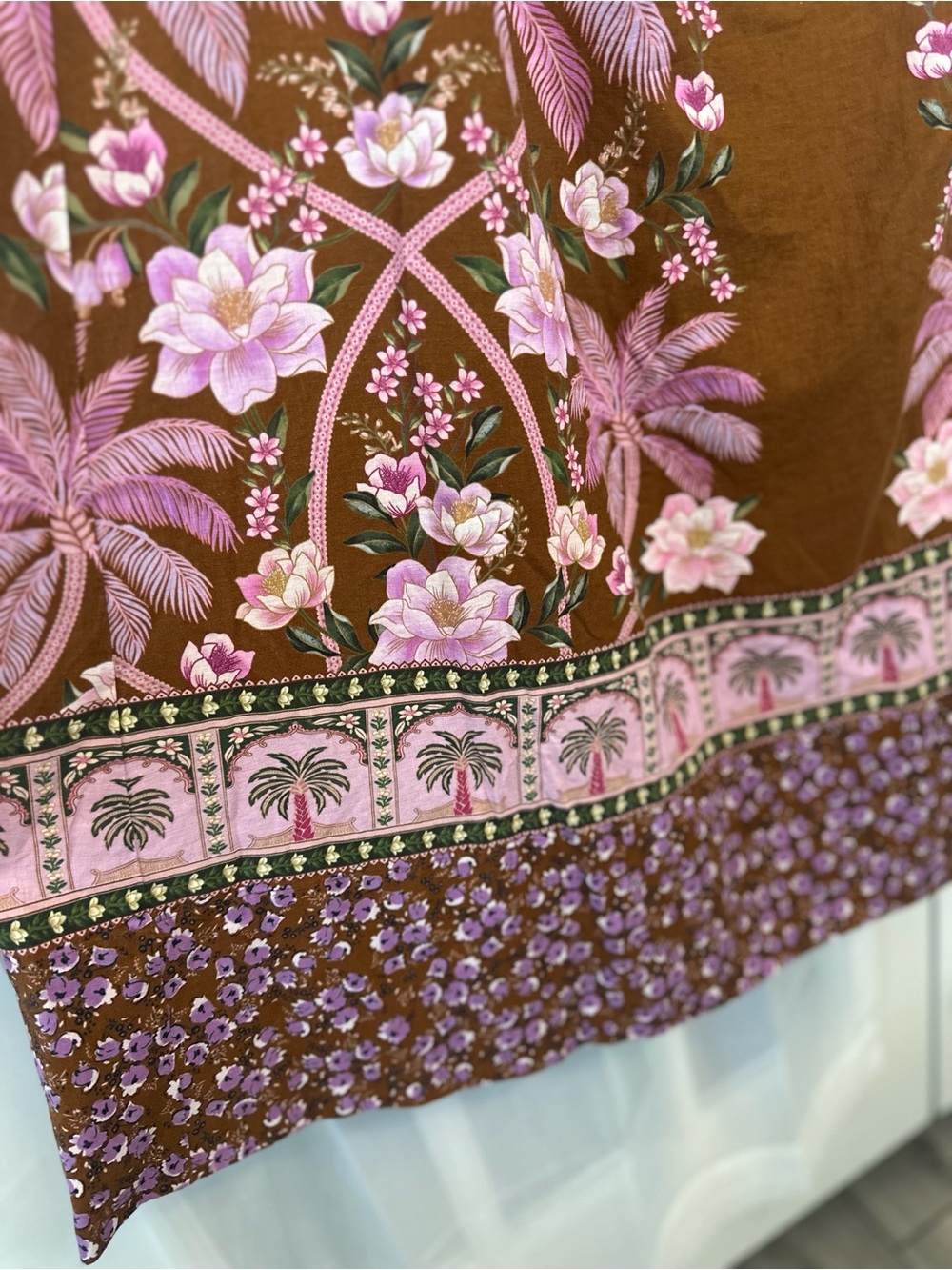 Farm Rio Pink Brown Tropical Floral Palm Print Maxi Dress - L - Picture 6 of 14
